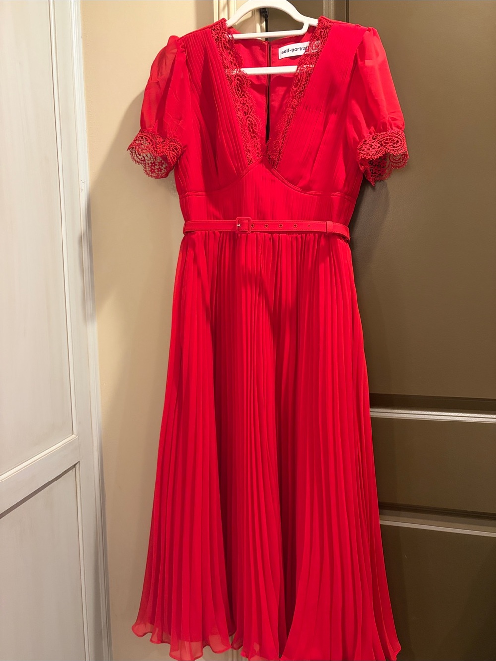 Self Portrait red pleated dress